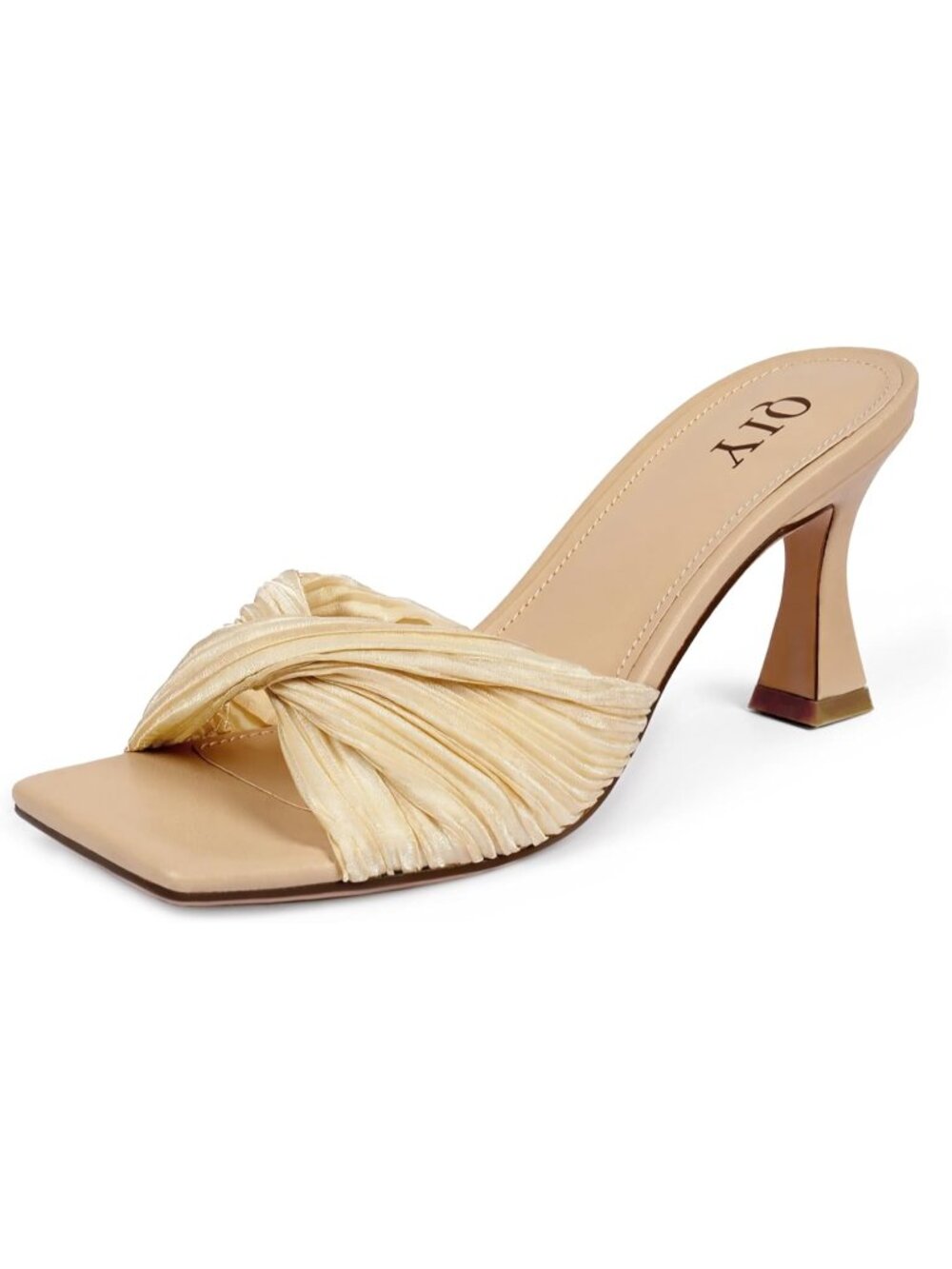 Women's Champagne Summer Stylish Open Square Toe Casual Slip-On Heeled Sandals